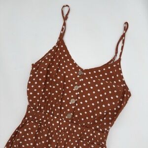 By Together Polka Dot Orange Crop Wide Leg Jumpsuit Women's Medium Linen‎ Blend
